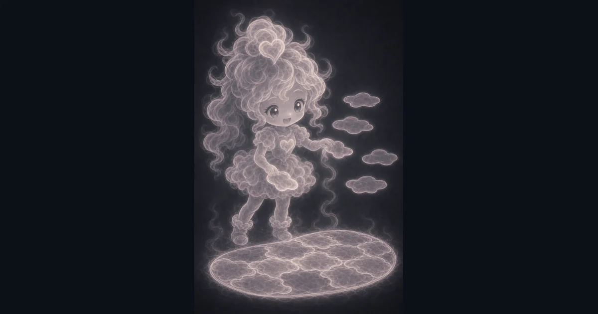 The guide artwork gives a visual cue for breaking flat areas into simple pieces before checking the calculator's shape formulas. Smoke mascot pointing at small floating shape pieces above a glowing circle-like area for the Area Calculator guide.