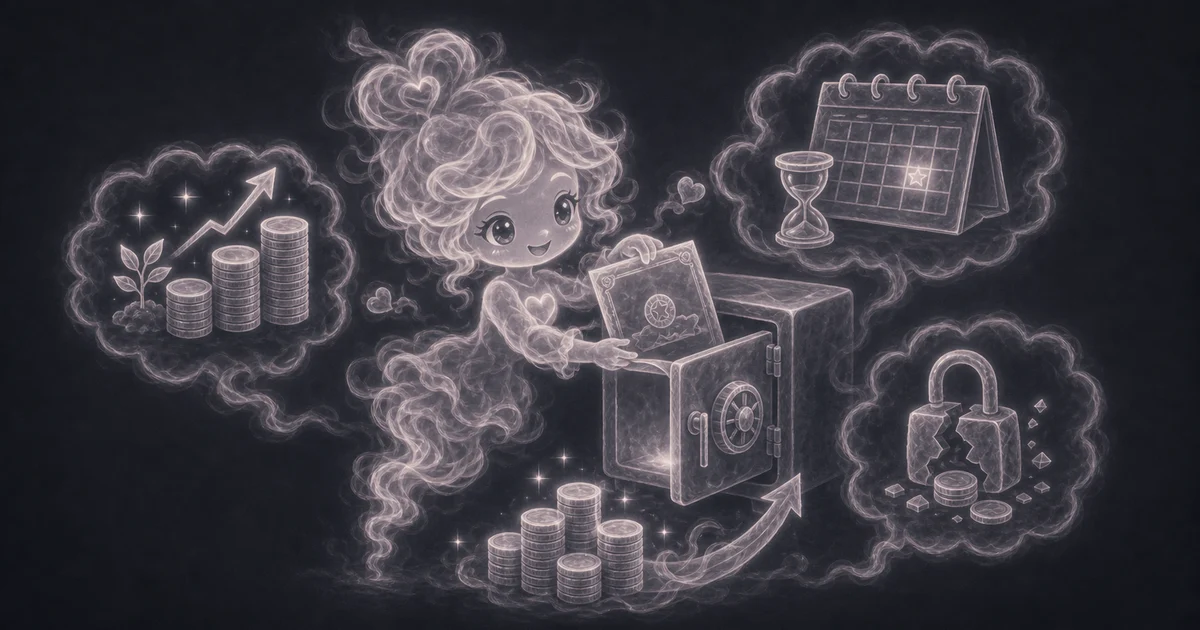 Smoke mascot checking a CD screen with $10,000 deposit, 4.25 percent APY, 12-month term, $425 interest, $10,425 maturity value, and a 3-month penalty card.