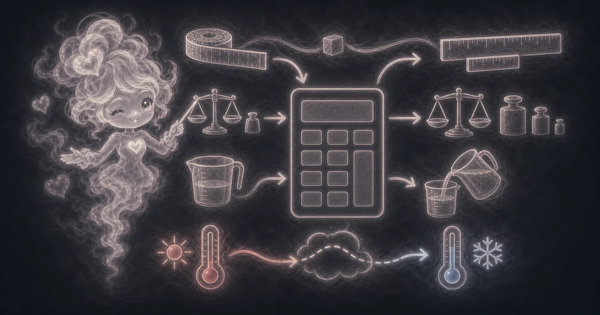 Conversion Calculator artwork matches the live tool workflow: convert length, mass, volume, and temperature units with clear formula steps. Use it with the calculator, examples, and result notes. Illustration for Conversion Calculator showing convert length, mass, volume, and temperature units with clear formula steps.