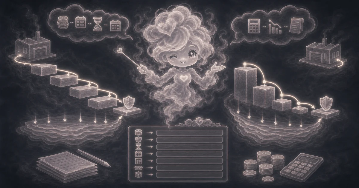 Depreciation Calculator guide artwork supports the walkthrough by separating simple book-value math from IRS MACRS, section 179, bonus depreciation, recapture, and accounting-policy limits. Smoke mascot comparing straight-line depreciation with declining-balance depreciation beside asset cost, salvage value, useful life, book value, IRS limits, and tax-rule warning notes.