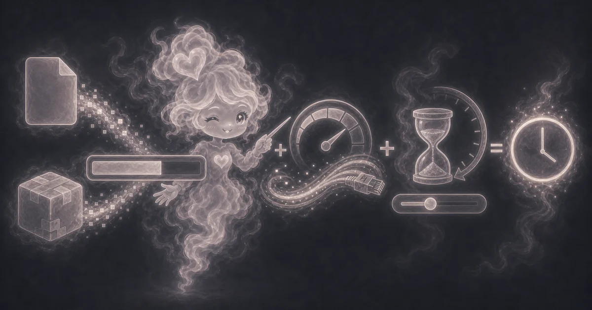 Illustration for Download Time Calculator showing estimate how long a file, game, backup, or update will take to download.