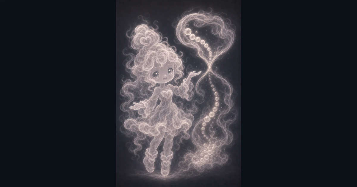 The Half-Life Calculator artwork shows an amount shrinking by half while the tool works through decay steps. Smoke mascot beside a glowing half-life decay curve and calculator buttons for the Half-Life Calculator.