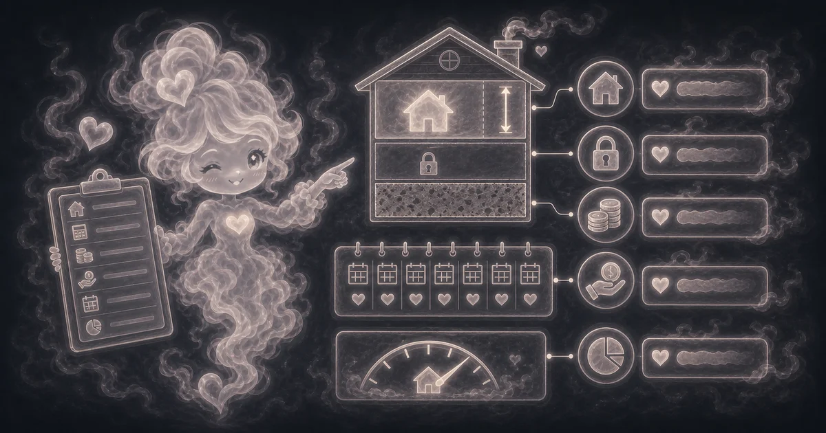 Smoke mascot beside a house, lock, coins, calendar, and gauge for a home equity loan estimate.