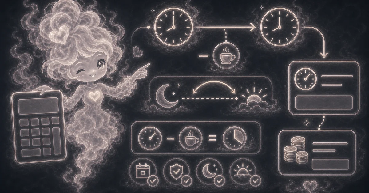Hours Calculator artwork matches the live tool workflow: calculate hours worked between start and end times with breaks and optional pay. Use it with the calculator, examples, and result notes. Illustration for Hours Calculator showing calculate hours worked between start and end times with breaks and optional pay.