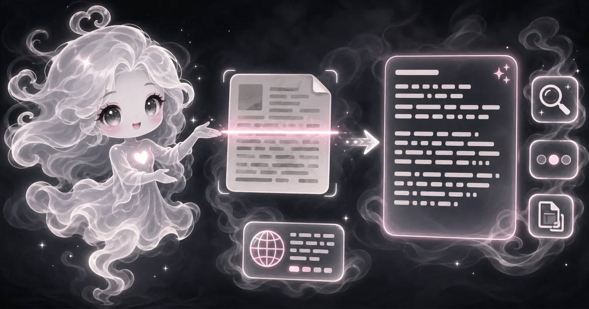 The tool artwork matches the live task: turn a clear screenshot, label, or document image into editable OCR text, then proofread the output. Smoke mascot sending a document image through an OCR scan beam into an editable text panel for the Image to Text OCR Tool.