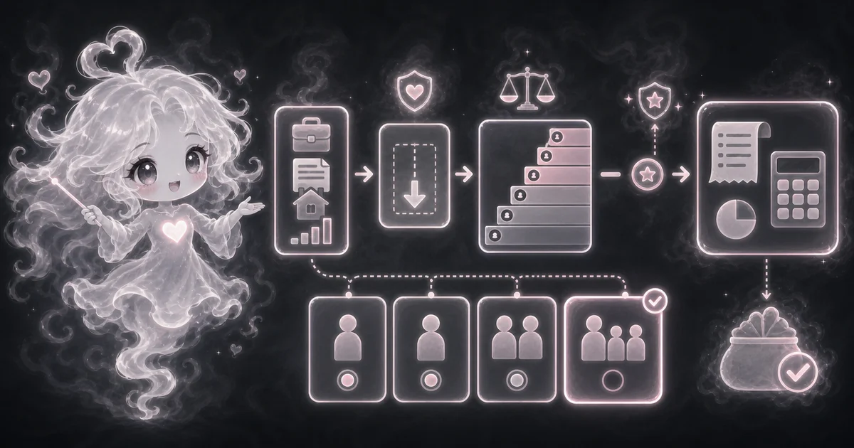Smoke mascot beside income and home icons, a deduction arrow, tax bracket steps, filing status cards, and a calculator receipt.