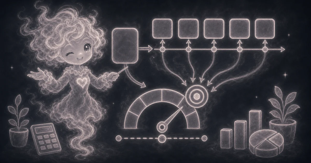 Smoke mascot pointing at an IRR cash-flow timeline with one starting outflow box, five later inflow boxes, arrows into a target, a rate gauge, calculator, bars, and pie chart.