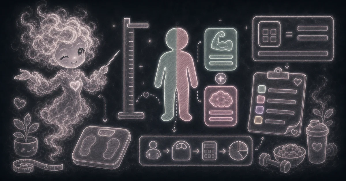 Lean Body Mass Calculator artwork matches the live workflow: enter formula sex, height, and weight, then estimate Boer lean body mass, implied fat mass, and lean percent. Smoke mascot checking a Boer lean body mass estimate with formula sex, 180 cm, 82 kg, 62.23 kg LBM, fat mass, and lean percent cards.