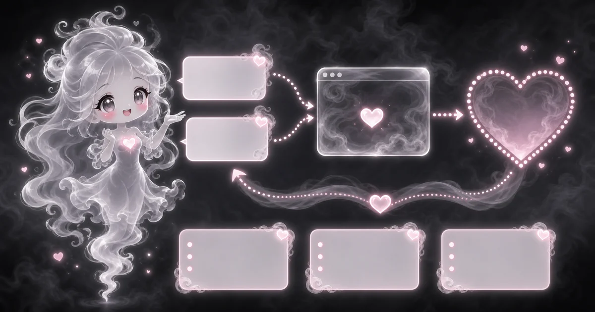The guide image matches the walkthrough: type two names or nicknames, get a repeatable game score, and remember it is for fun only. Love Calculator guide art showing two nickname cards becoming a playful match score with a clear game-only warning.