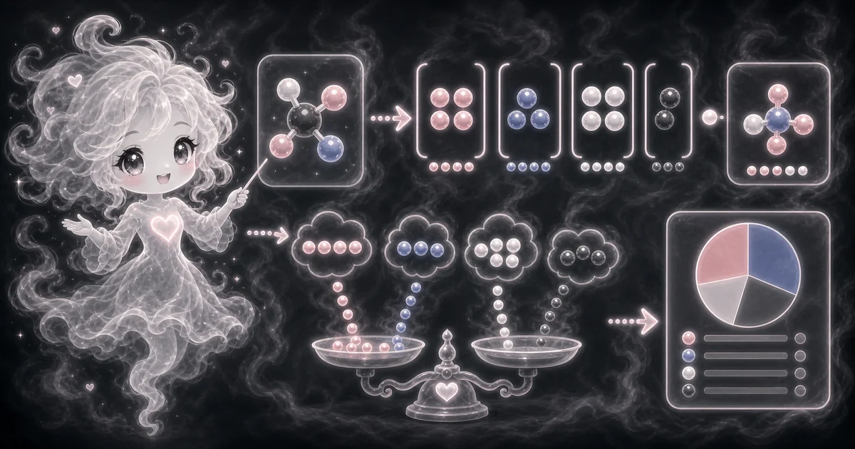 Molecular Weight Calculator artwork matches the live tool workflow for formula parsing, parentheses, hydrates, rounded atomic weights, g/mol molar mass, and element mass shares. Illustration for Molecular Weight Calculator showing H2O, glucose, Ca(OH)2, hydrate notation, element counts, and a g/mol result.