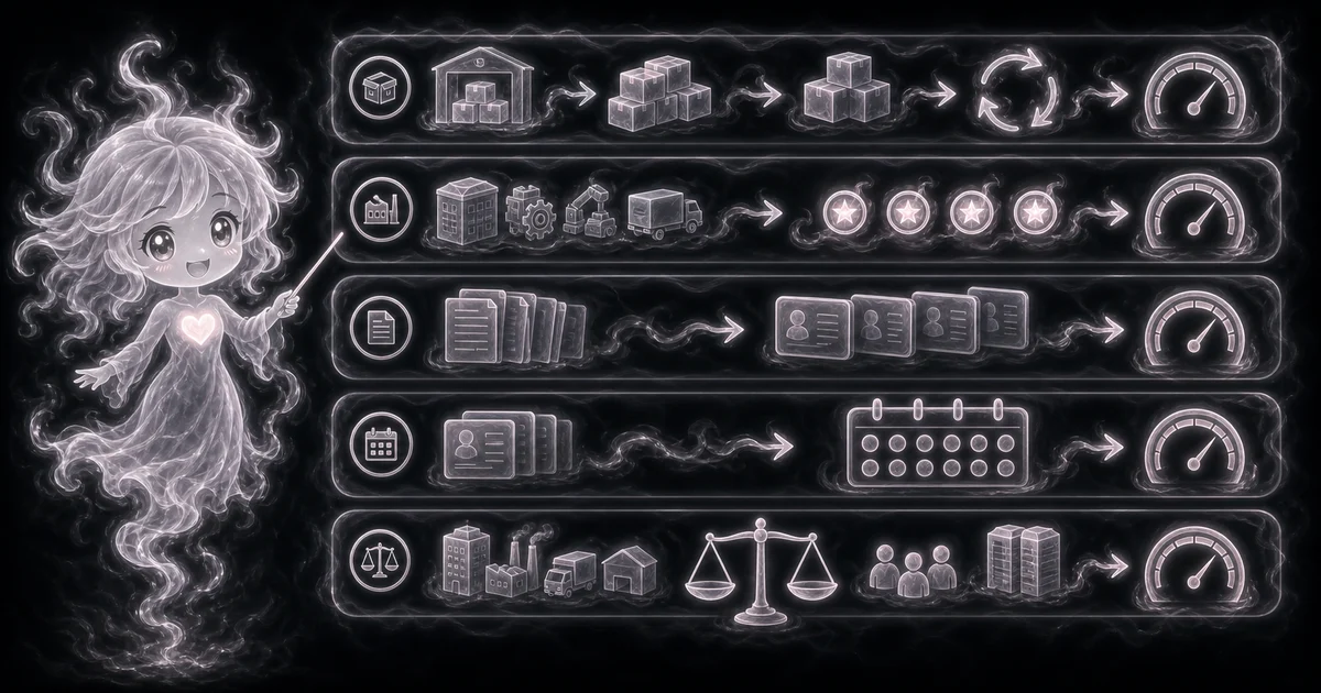 Operations Ratios Calculator guide artwork supports the walkthrough by separating turnover math from seasonality, inventory method, stockout risk, credit policy, bad-debt risk, and industry context. Smoke mascot sorting operations-ratio cards for average inventory, net sales, average assets, credit sales, receivables, stockout risk, seasonality, and credit-policy limits.