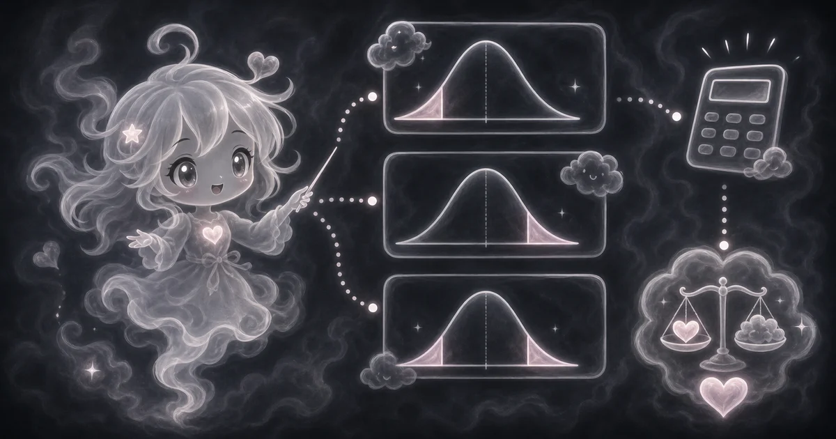 P-value Calculator guide artwork supports the walkthrough for choosing a tail type, reading standard-normal p-values, checking examples, and avoiding over-strong conclusions. Guide image for P-value Calculator showing z-score tail areas, p-value examples, and interpretation notes.