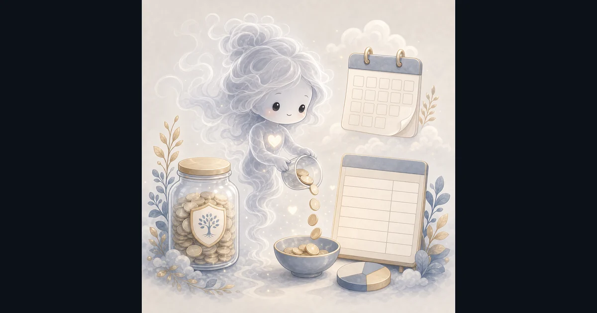 Smoke mascot moving coins from a retirement savings jar into a bowl beside a calendar and worksheet for an RMD withdrawal estimate.