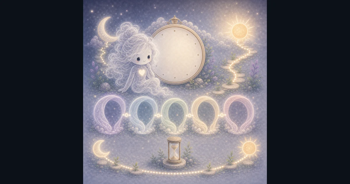 Sleep Calculator artwork matches the tool: bedtime or wake-up time, 90-minute cycle loops, and a fall-asleep buffer shown with an hourglass. Smoke mascot beside a moonlit clock, five glowing sleep-cycle loops, an hourglass, and a sunrise trail.