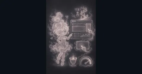 Smoke mascot explaining a browser ad dashboard with click icons, a chart, and a revenue gauge for the ad revenue guide.