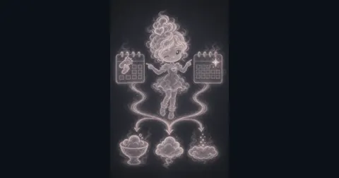 Smoke mascot comparing two calendar cards with baby footprints and arrows showing age results over time.