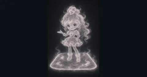 Smoke mascot standing on a glowing rounded rectangle with one hand raised for the Area Calculator.