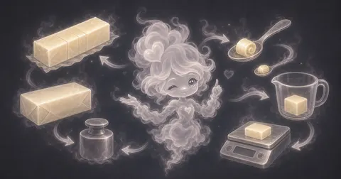 Illustration for Butter Converter showing convert butter between sticks, tablespoons, cups, ounces, grams, teaspoons, and pounds.