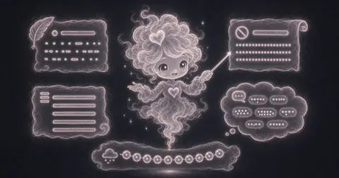 Smoke mascot checking a text draft with character totals, line marks, and byte-count blocks for the Character Counter guide.
