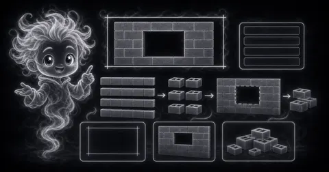 Guide image for Concrete Block Calculator showing estimate concrete block count, courses, and blocks per course from wall with example inputs and result notes.