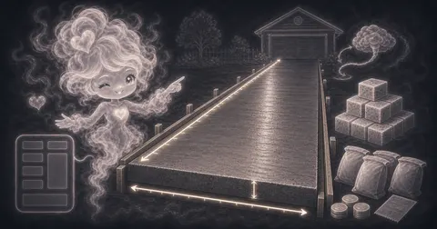 Illustration for Concrete Driveway Calculator showing estimate concrete volume, bags, and rough material cost for a driveway slab.