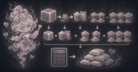 Guide image for Concrete Mix Calculator showing estimate cement, sand, and gravel from concrete volume and a mix ratio with example inputs and result notes.
