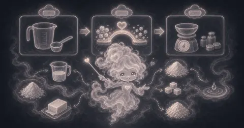 Guide image for Cooking Measurement Converter showing convert recipe units, including approximate volume-to-weight conversions with example inputs and result notes.