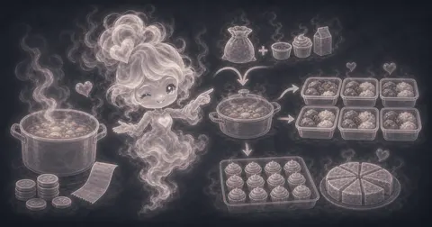 Illustration for Cost Per Serving Calculator showing split a recipe, meal prep, or food batch cost across the number of servings.