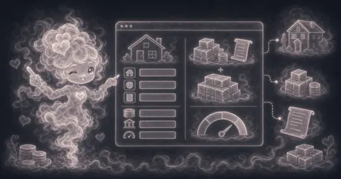 Smoke mascot beside a down payment calculator screen with home price, down payment, closing costs, loan amount, and LTV.
