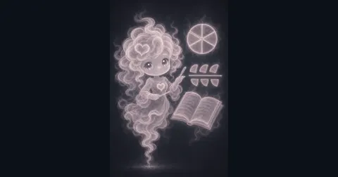 Smoke mascot pointing beside an open book, a divided circle, and fraction pieces for the Fraction Calculator guide.