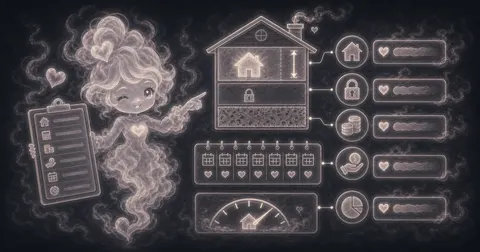 Smoke mascot beside a house, lock, coins, calendar, and gauge for a home equity loan estimate.