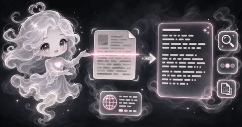 Smoke mascot sending a document image through an OCR scan beam into an editable text panel for the Image to Text OCR Tool.