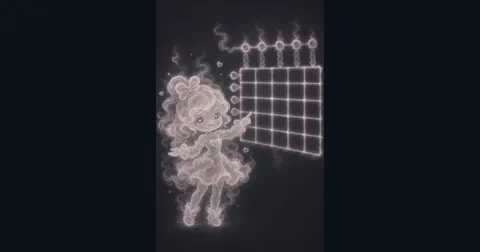 Smoke mascot pointing at a glowing matrix grid with row and column dots for the Matrix Calculator guide.