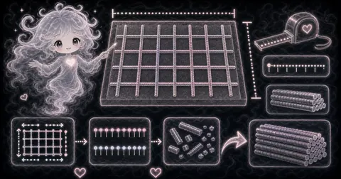 Illustration for Rebar Calculator showing estimate rebar grid counts, linear feet, and stock bars from slab size and spacing.