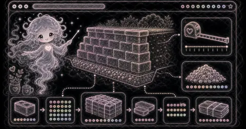 Illustration for Retaining Wall Calculator showing estimate retaining wall blocks, cap blocks, courses, and base gravel.