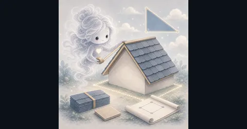 Roofing Calculator tool art showing footprint, pitch, waste percent, roofing squares, and shingle bundles.