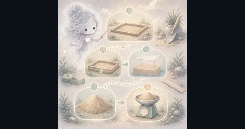 Guide image for Sand Calculator showing estimate sand cubic yards and tons from length, width, depth, density with example inputs and result notes.