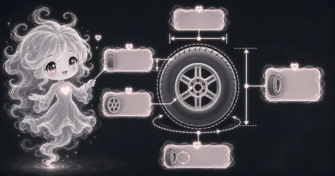 Guide image for Tire Size Calculator showing calculate sidewall, diameter, circumference, and revs per mile from a with example inputs and result notes.