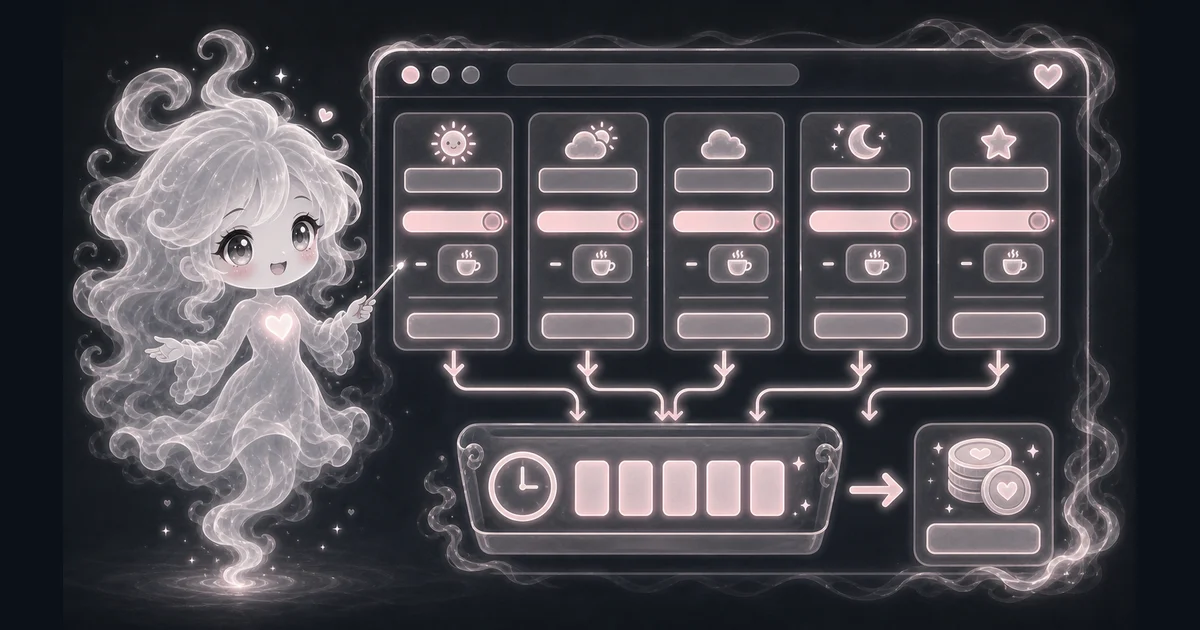 Time Card Calculator artwork matches the live tool workflow: add weekday shifts, breaks, total hours, and optional gross pay. Use it with the calculator, examples, and result notes. Illustration for Time Card Calculator showing add weekday shifts, breaks, total hours, and optional gross pay.