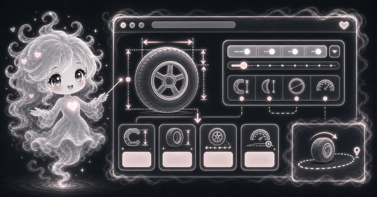 Tire Size Calculator artwork matches the live workflow: enter section width, aspect ratio, and wheel diameter, then estimate tire diameter, sidewall height, circumference, and revs per mile. Illustration for Tire Size Calculator showing tire diameter, sidewall height, circumference, and revs per mile from a metric tire size.