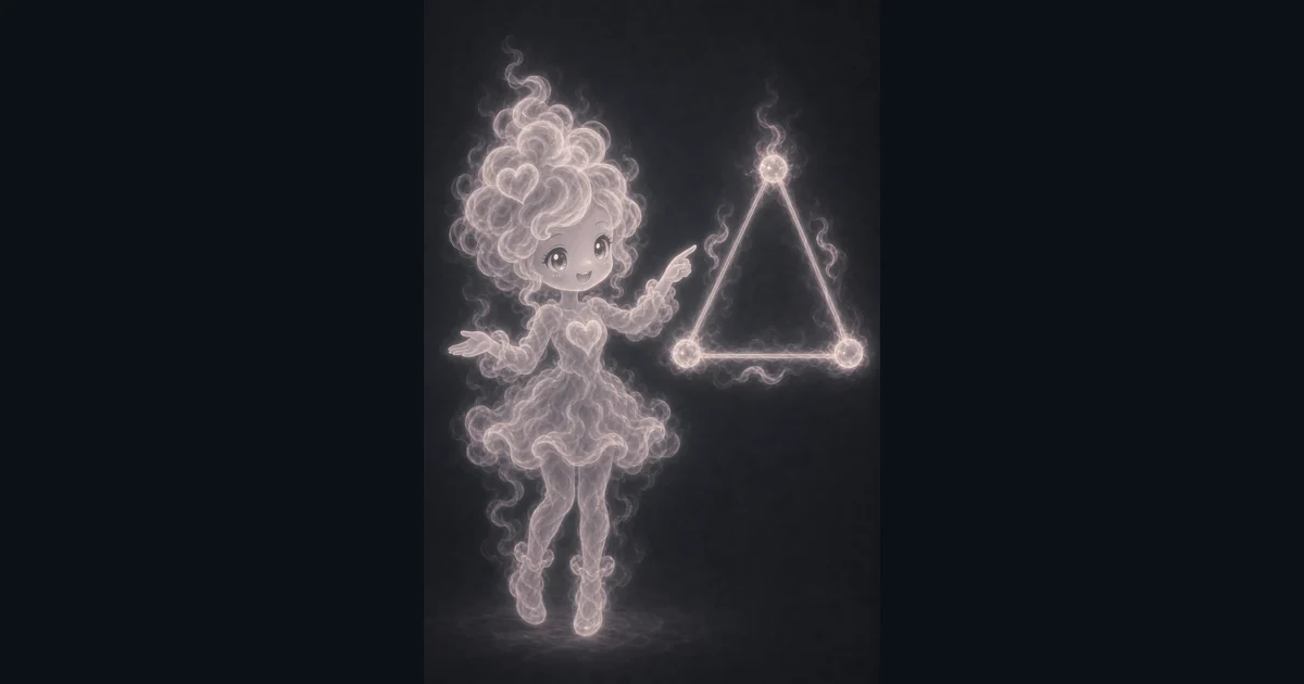 The guide art follows the same three-side example: 13, 14, and 15 become semiperimeter 21 and area 84. Smoke mascot explaining a 13-14-15 triangle with three side labels, angle arcs, and an area shape.