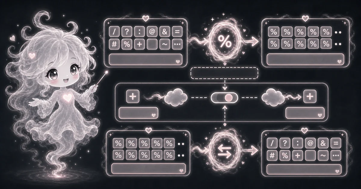 URL Encode / Decode guide artwork supports the walkthrough for component values, percent triplets, %20 versus plus spaces, double-encoding, and full-URL mistakes. Smoke mascot explaining the URL Encode / Decode guide with price=10&tax=2, price%3D10%26tax%3D2, %20 versus plus spaces, and whole-URL caution cards.