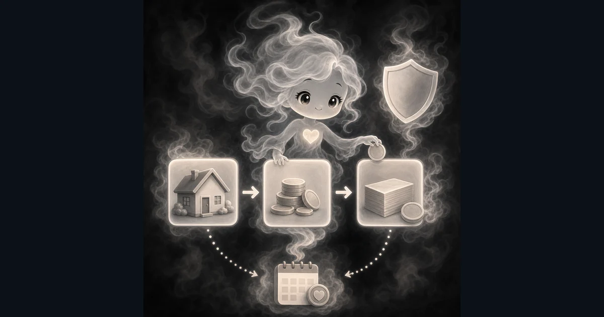 VA Mortgage Calculator guide artwork supports the walkthrough by showing why funding-fee status, exemption proof, Loan Estimate details, closing costs, and payment math need checking together. Smoke mascot comparing VA funding-fee paperwork, Certificate of Eligibility notes, Loan Estimate, closing-cost receipt, and payment cards for a VA purchase loan.